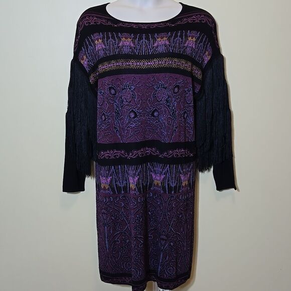 Rara Avis by Iris Apfel Fringe Sleeve Sweater Dress Size 1X Purple Arsty Western - Picture 1 of 15